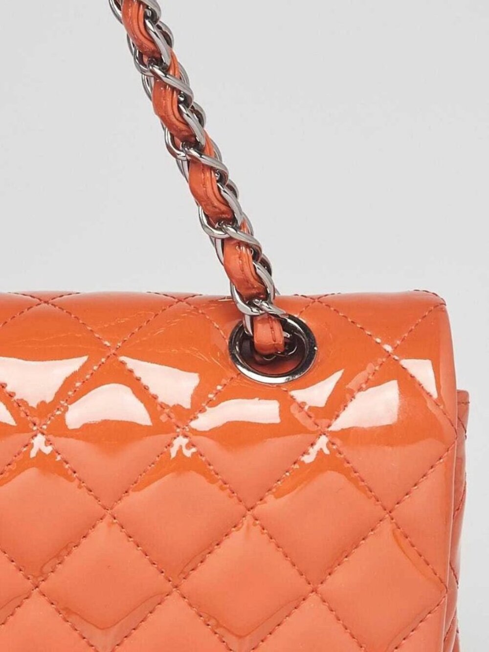 Chanel Orange Quilted Patent Leather Classic Medium Double Flap Bag - Picture 6 of 10